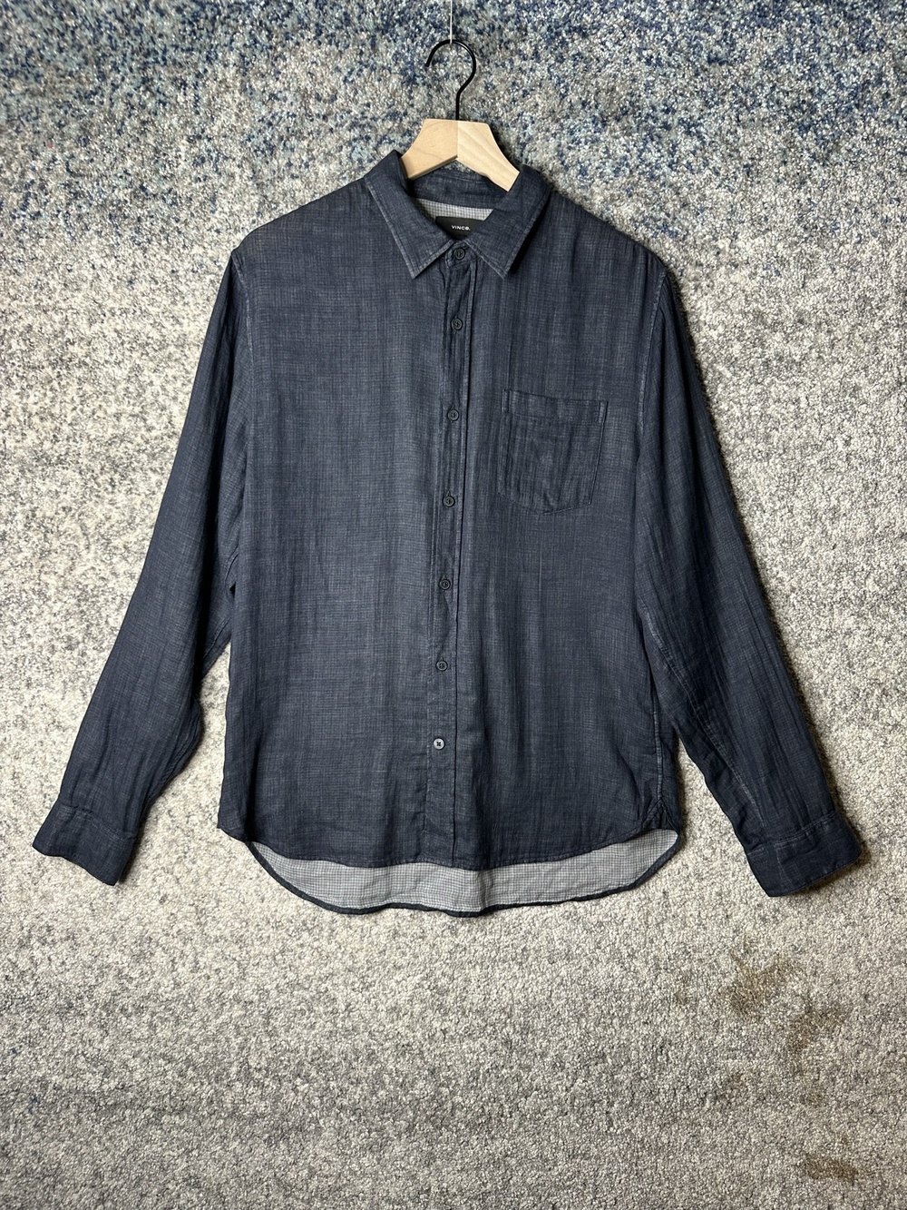 Vince Shirt Mens Medium Blue Classic Fit Long Sleeve Button Up Casual Woven